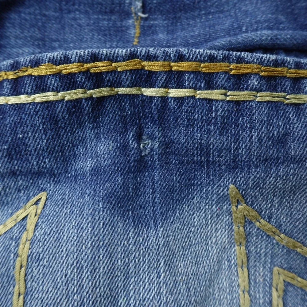 True Religion Jeans Mens 38X34 Dark Blue Denim Pants Geno Super‎ T Thick Stitch